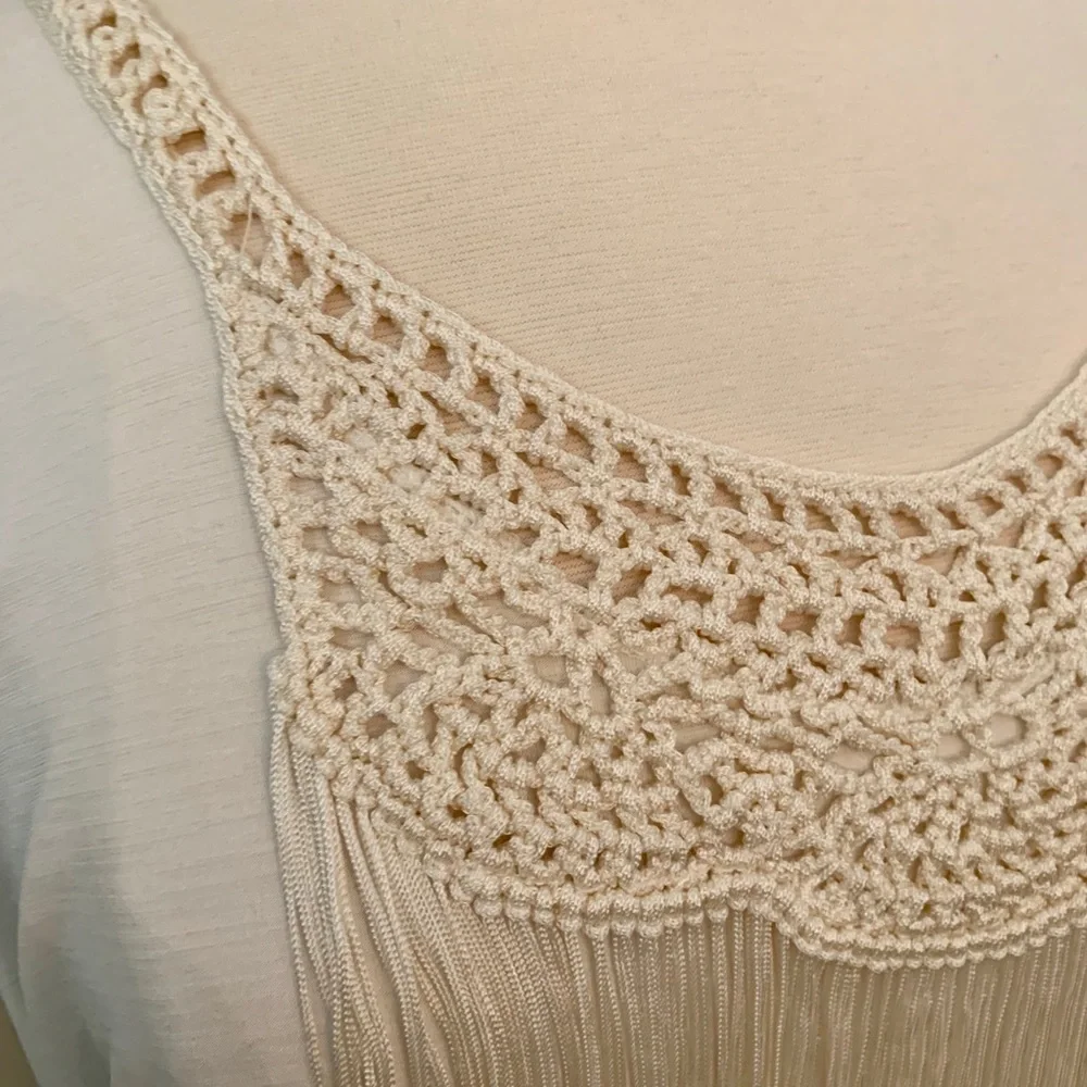 Women’s Small Fringe Blouse Cream Cowgirl Western Chic Festival tassels top - Picture 7 of 11